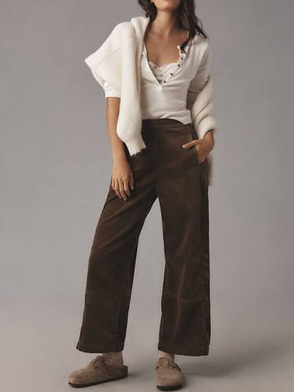 Pilcro Izzie Relaxed Pull On Barrel Leg Corduroy Pants in Moss Green Size 1X
